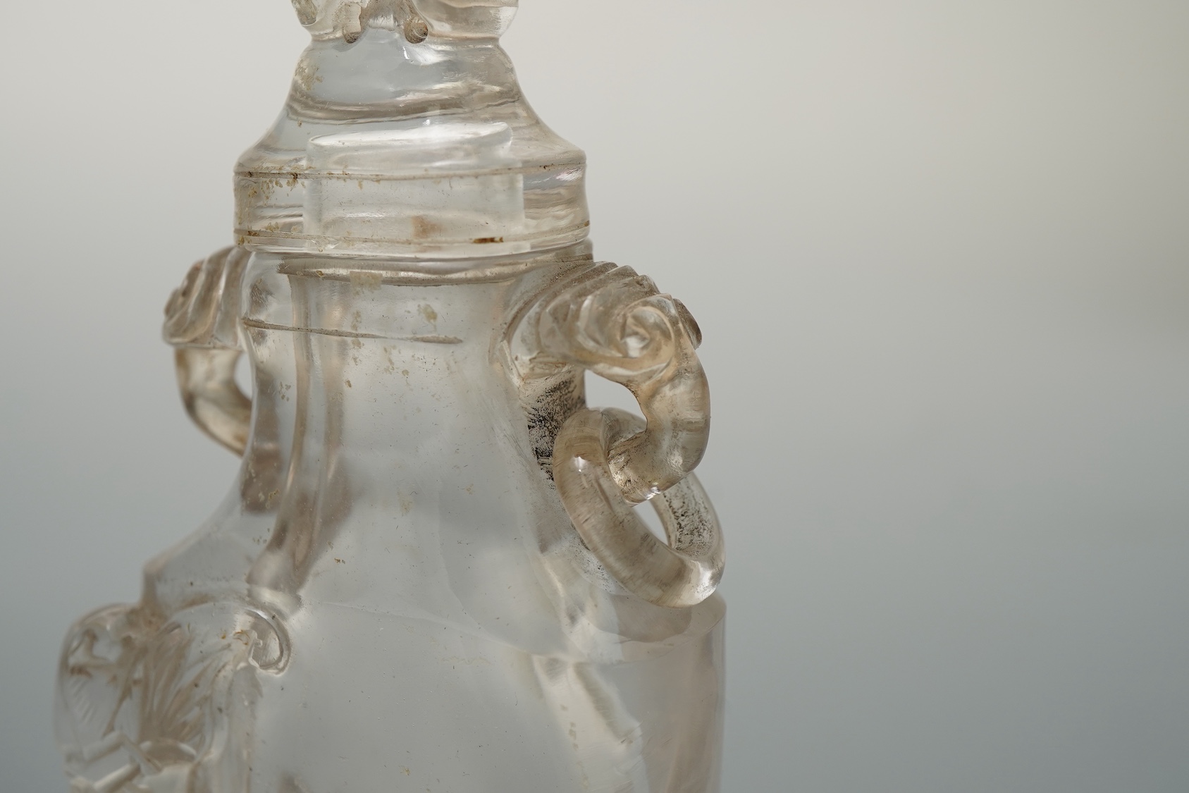 A Chinese rock crystal small vase and cover, 18th/19th century